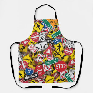 Driving Instructor Fun Road Sign Collage Apron