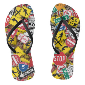 Driving Instructor Fun Road Sign Collage Jandals