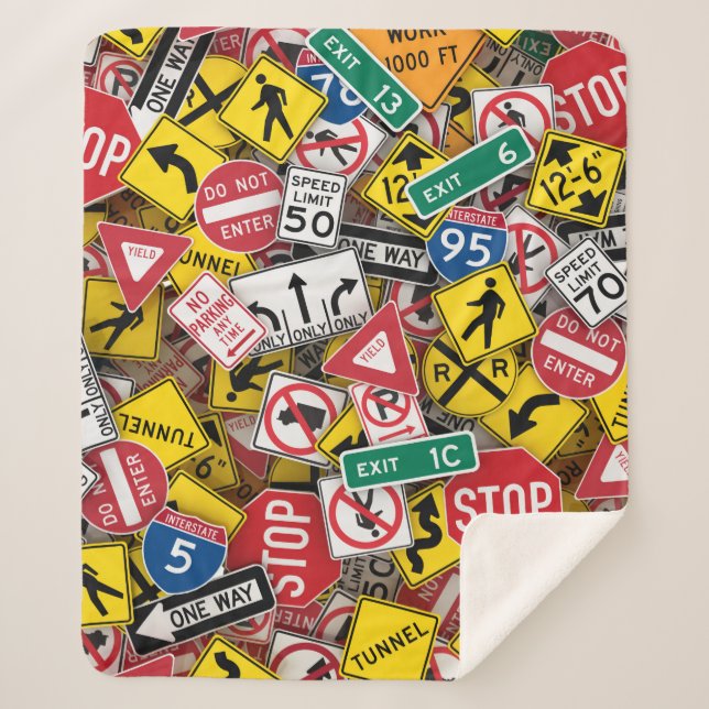 Driving Instructor Fun Road Sign Collage Sherpa Blanket (Front)