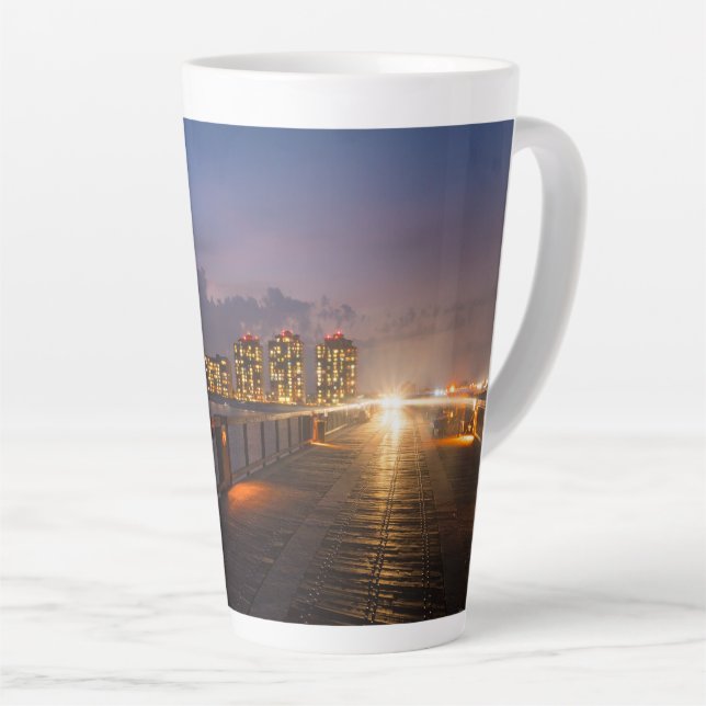Driving On Navarre Beach Pier Latte Mug (Right Angle)