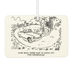 Driving Sports Car in Countryside with Hedgehog Air Freshener