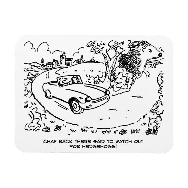 Driving Sports Car in Countryside with Hedgehog Magnet (Horizontal)