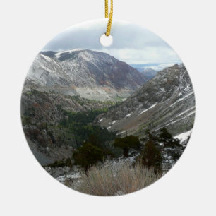 Driving Through the Snowy Sierra Nevada Mountains Ceramic Tree Decoration
