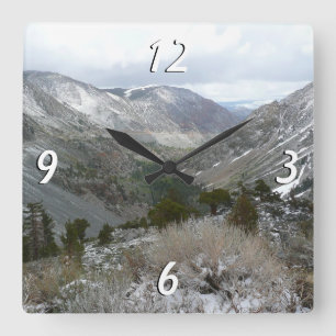 Driving Through the Snowy Sierra Nevada Mountains Square Wall Clock