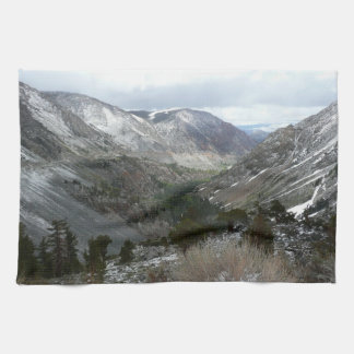 Driving Through the Snowy Sierra Nevada Mountains Tea Towel