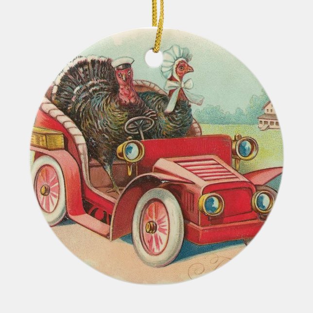 Driving Turkeys Thanksgiving Ornament (Front)