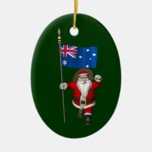 Droll Santa Claus With Flag Of Australia Ceramic Tree Decoration