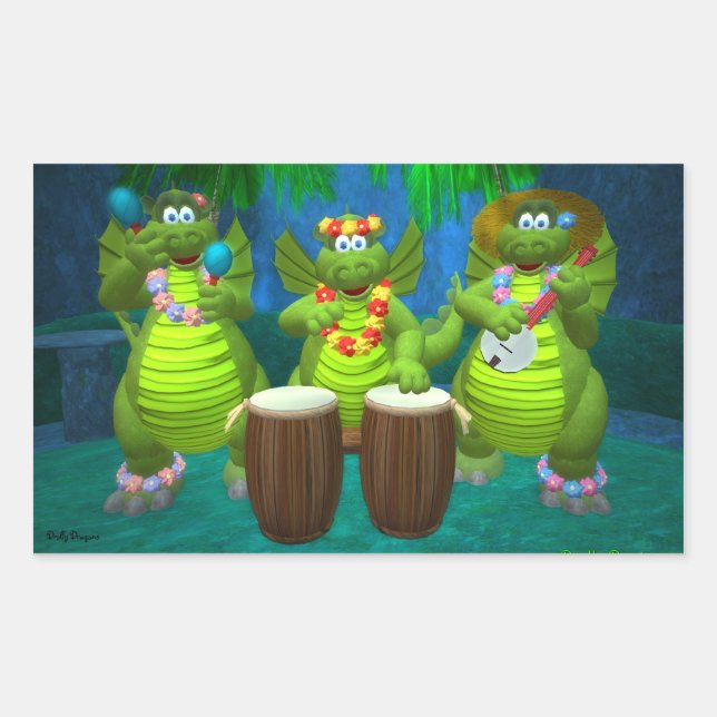 Drolly Dragons Party Time Rectangular Sticker (Front)