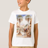 Dromedary camel and the desert village of Al Jazee