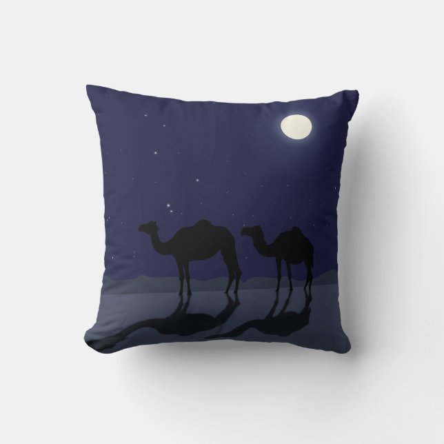Dromedary camels in Sahara desert night Cushion (Front)