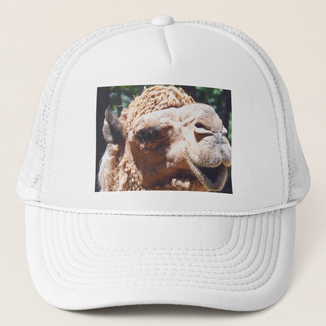 Dromedary One Hump Camel Face Closeup Trucker Hat (Front)