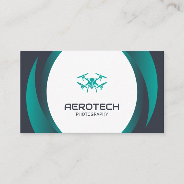 Drone Business Cards Blue Black Modern (Front)