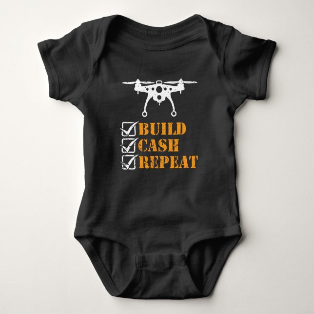 Drone Crash Hobby Build Cash Repeat Baby Bodysuit (Front)