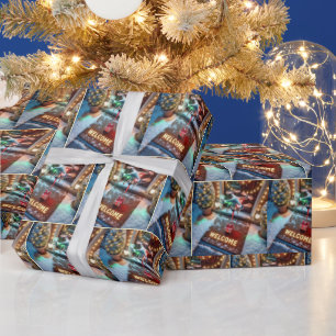 Drone Delivering a Christmas Gift Wrapping Paper