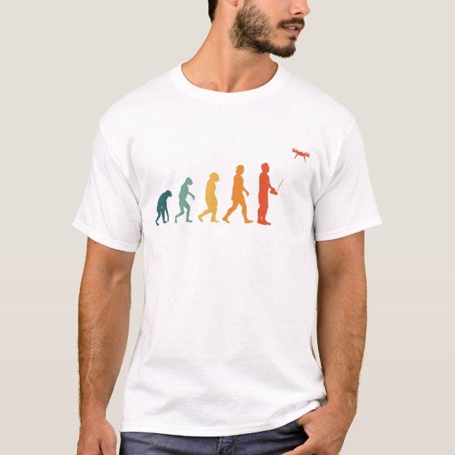 Drone Evolution Retro Pilot Quadrocopter T-Shirt (Front)