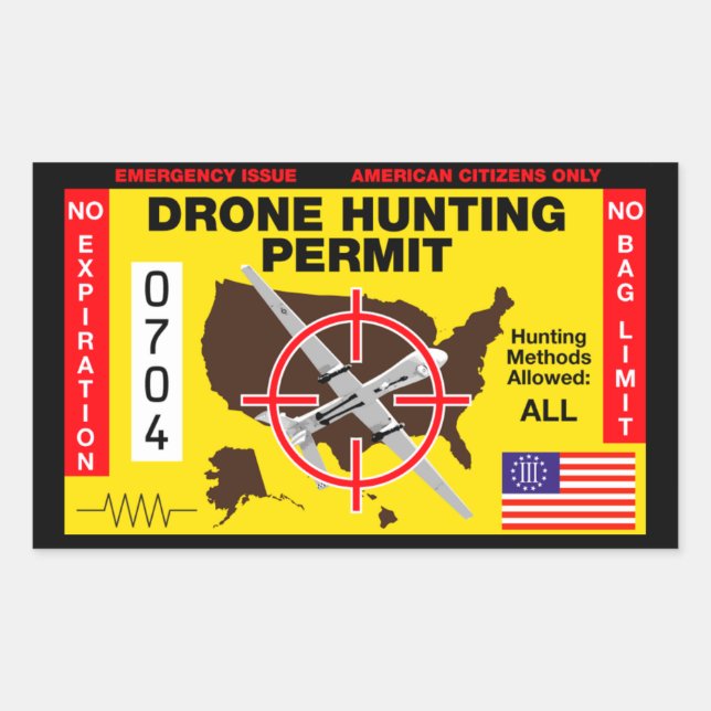Drone Hunting Permit Rectangular Sticker (Front)