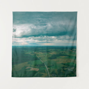 drone image. aerial view of rural area with houses tapestry