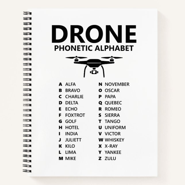 Drone NATO Phonetic Alphabet – White Graph Notebook (Front)