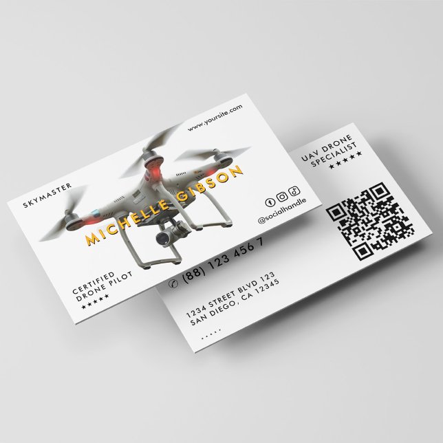 Drone Pilot Modern UAV Operator White QR Business Card (Drone Pilot Modern UAV Operator White QR Business Card
)