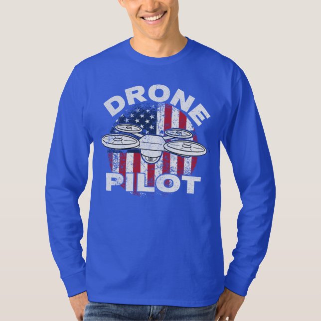 Drone Pilot Multirotor Quadcopter American Flag T-Shirt (Front)