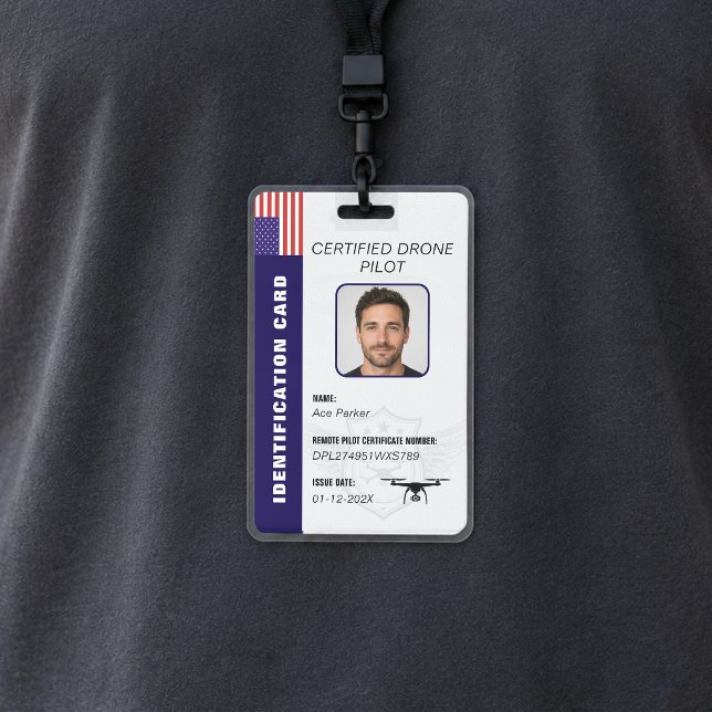 Drone Pilot Photo ID Card Badge (Remote Drone pilot photo ID card)