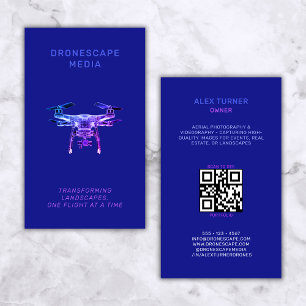 Drone Pilot Photography QR Code Modern Black Business Card