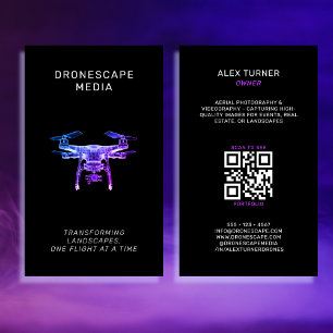 Drone Pilot UAV Photography QR Code Modern Black Business Card