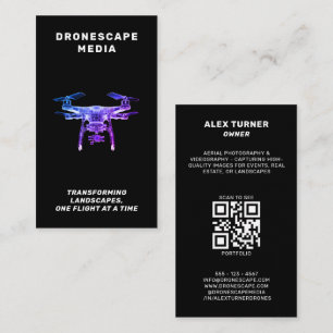 Drone UAV Pilot Photography QR Code Modern Black  Business Card