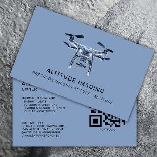 Drone UAV Pilot Photography QR Code Modern Blue Business Card