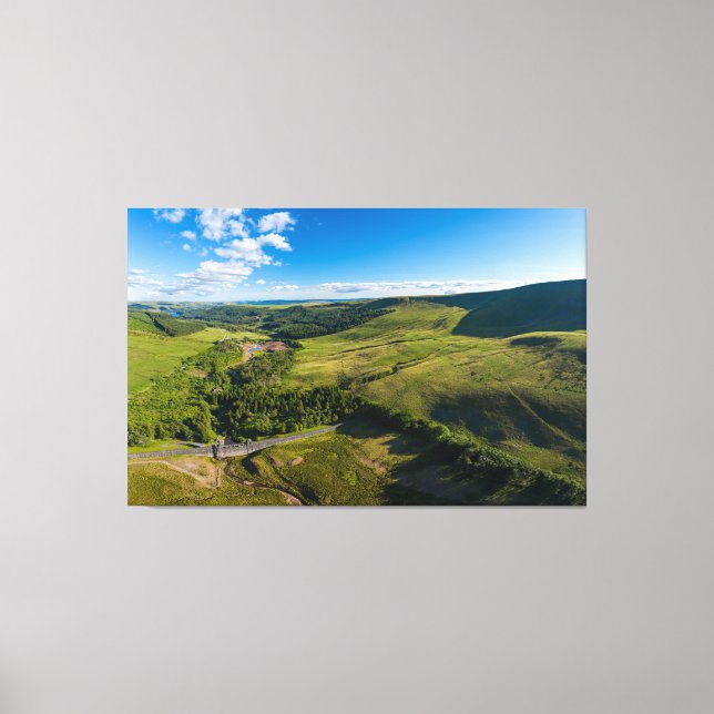 Drone view of an empty reservoir and dam wall canvas print (Front)