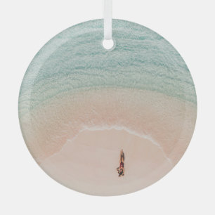 Drone View, Pink Beach Vacation. Glass Tree Decoration