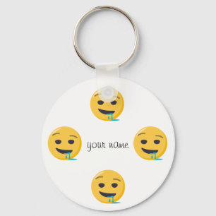 Drool Emoji Face  and '' Your Name Here " Key Ring