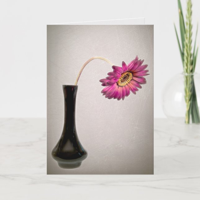 Drooping Pink Daisy in Vase  Card (Front)