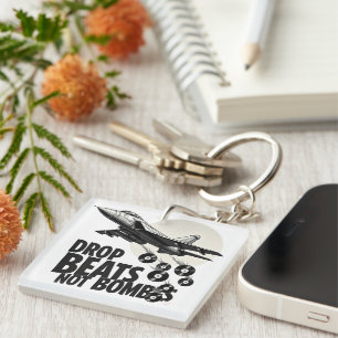 Drop Beats Not Bombs Fighter Jet Vinyl Key Ring