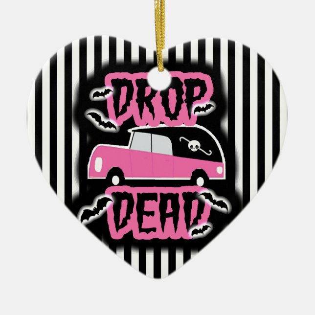 Drop Dead Hearse Ceramic Tree Decoration (Front)