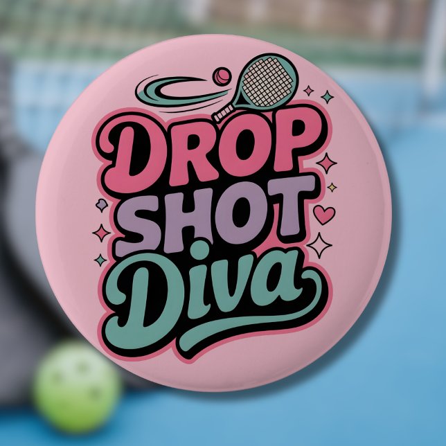Drop Shot Diva – Fierce Pickleball Player 6 Cm Round Badge (Creator Uploaded)