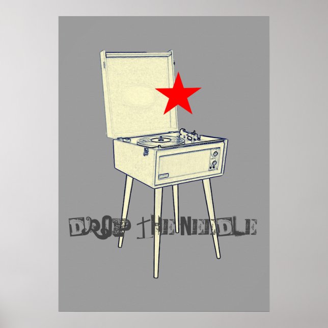 Drop The Needle Retro Grey Poster (Front)