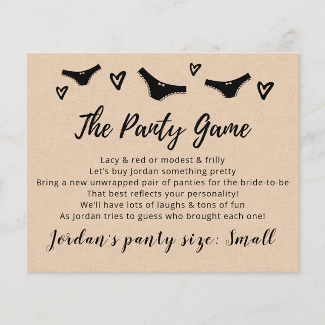 Drop your panties Template CARD Bridal game (Front)