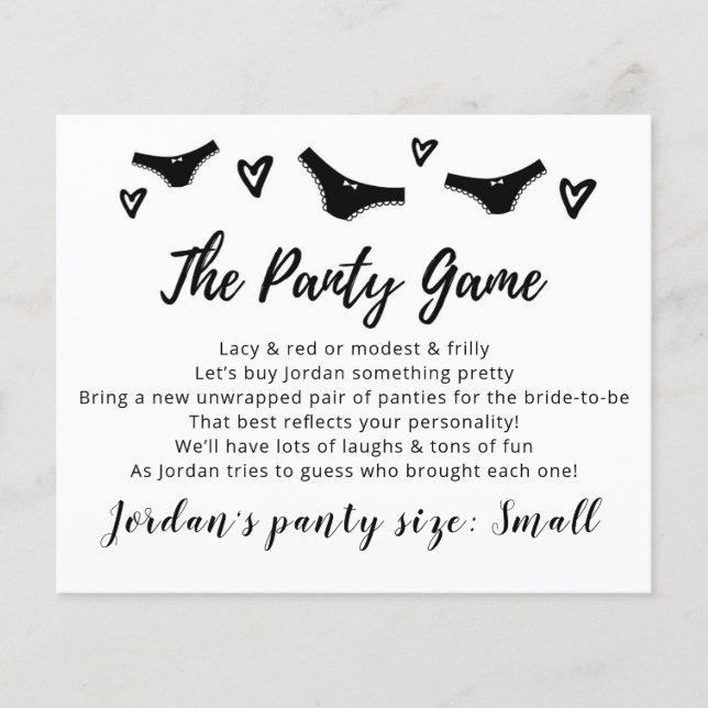 Drop your panties Template CARD Bridal game (Front)