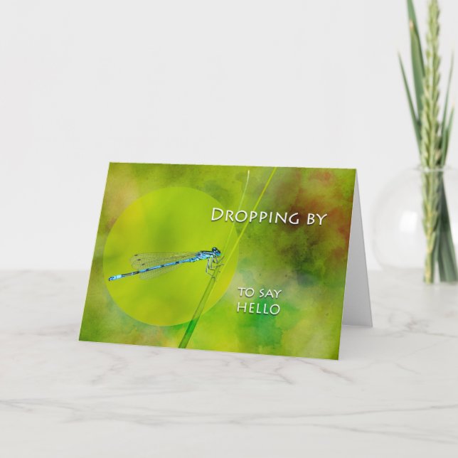 Dropping by to Say Hello, Damselfly on Grass Card (Front)