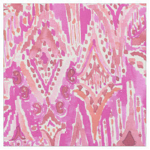 DROPS OF WONDER Tribal Pink Boho Ikat Watercolor Fabric