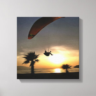 Dropzone At Dusk Adventure Paraglider Art Canvas Print