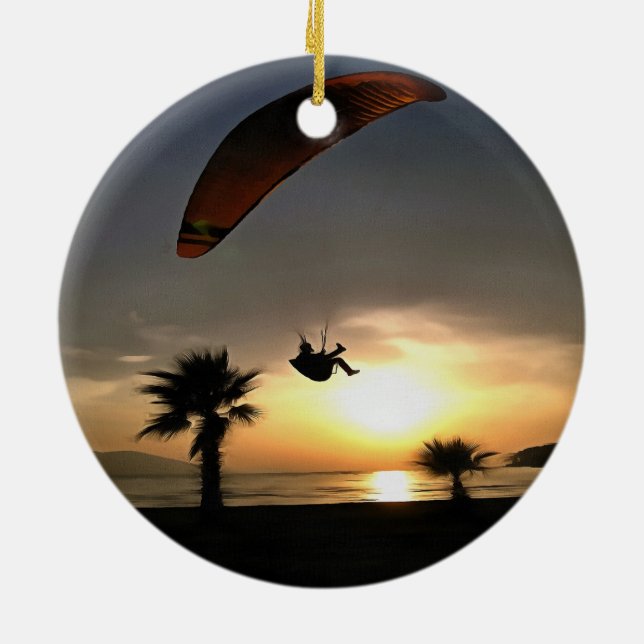Dropzone At Dusk Adventure Paraglider Art Ceramic Tree Decoration (Back)