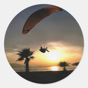 Dropzone At Dusk Adventure Paraglider Art Classic Round Sticker