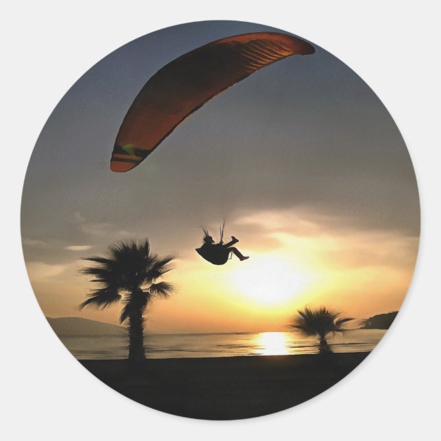 Dropzone At Dusk Adventure Paraglider Art Classic Round Sticker (Front)
