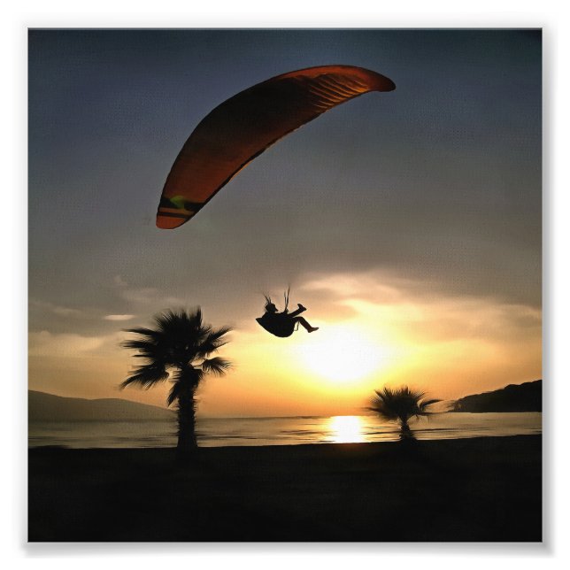 Dropzone At Dusk Adventure Paraglider Art Photo Print (Front)