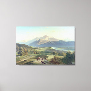 Drover on Horseback with his Cattle in a Mountaino Canvas Print