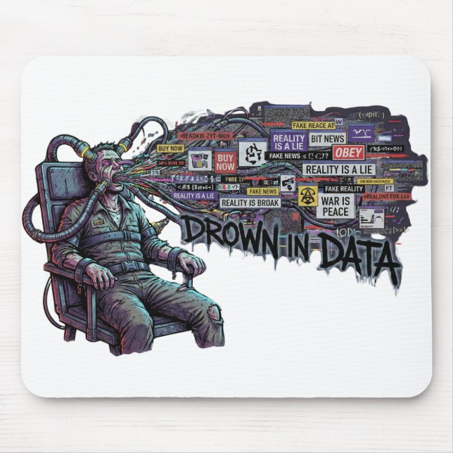 Drown In Data – Cyberpunk Anti-Media Brainwash Mouse Pad (Front)