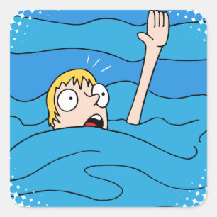 Drowning Man Cartoon Square Sticker