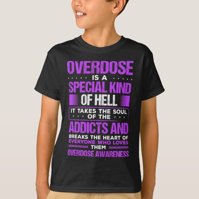 Drug Abuse Purple Ribbon Addict Overdose Awareness T-Shirt (Front)